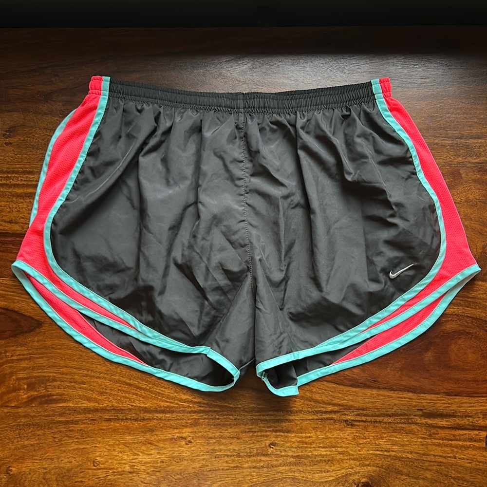 Nike Gray and Pink Dri-FIT Tempo Mid-Rise Brief-Lined Running Shorts